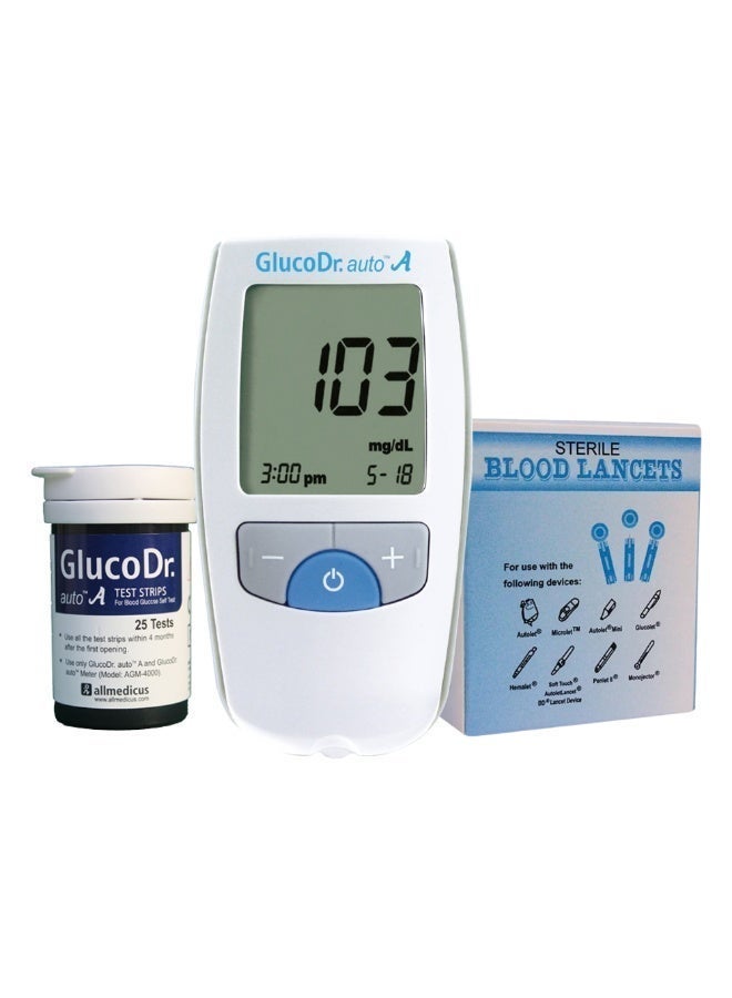 Gluco Dr GlucoDr Auto Blood Glucose Meter + 25 Strips + 100 Sterile Blood Lancets - Image 1